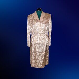 Vintage Nipon Boutique Rose Gold Floral Suit Set - Size 16 Top / Size 18 Skirt